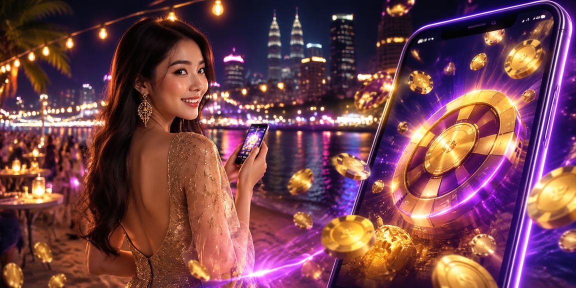 Pemain wanita menikmati permainan kasino mudah alih di Kuala Lumpur dengan gaya Melayu moden